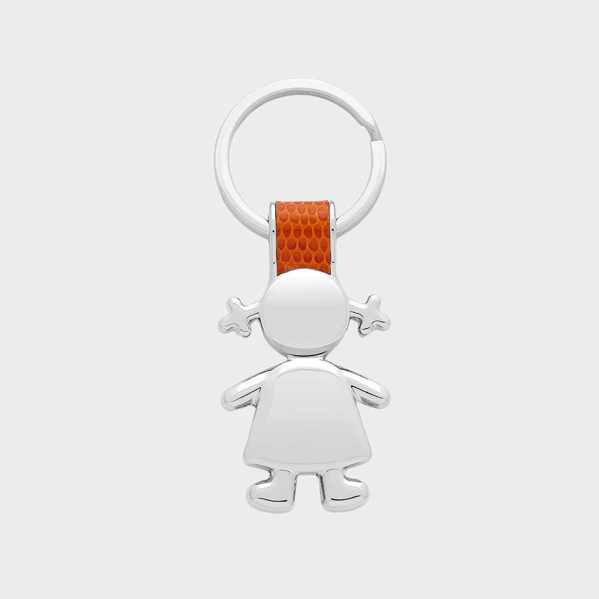Porte-clés acier et cuir fille orange