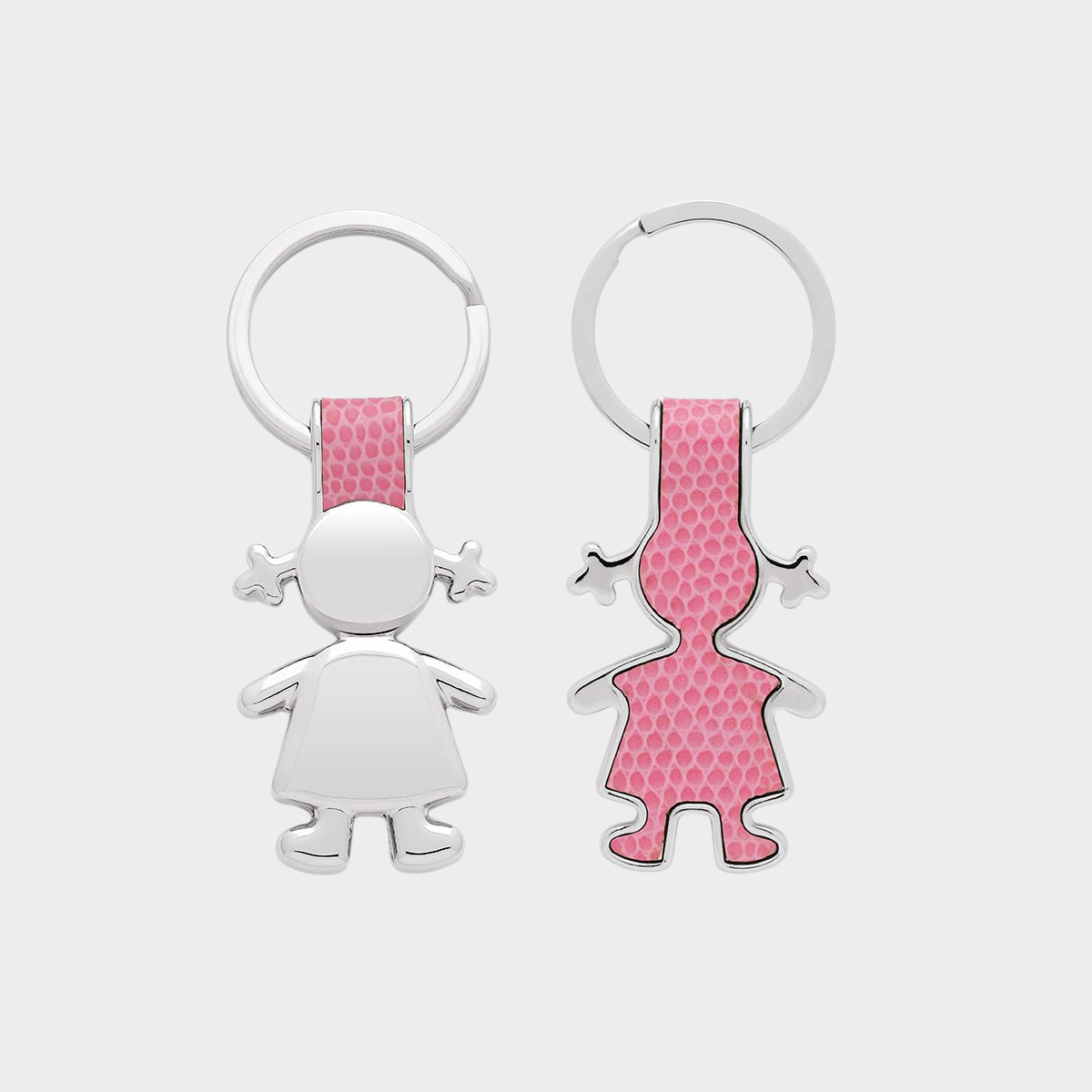 Porte-clés acier et cuir fille rose