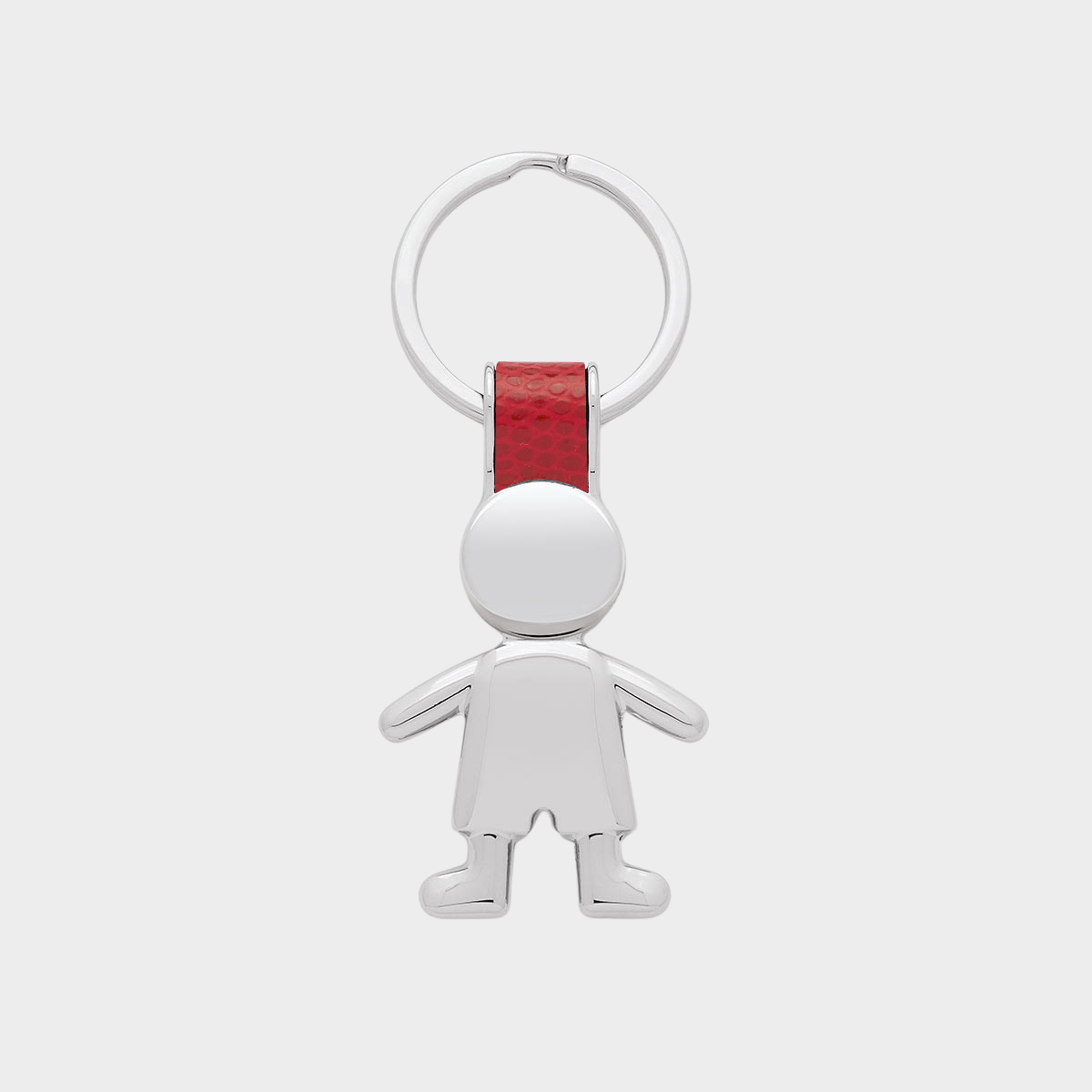 Porte-clés acier et cuir garçon rouge