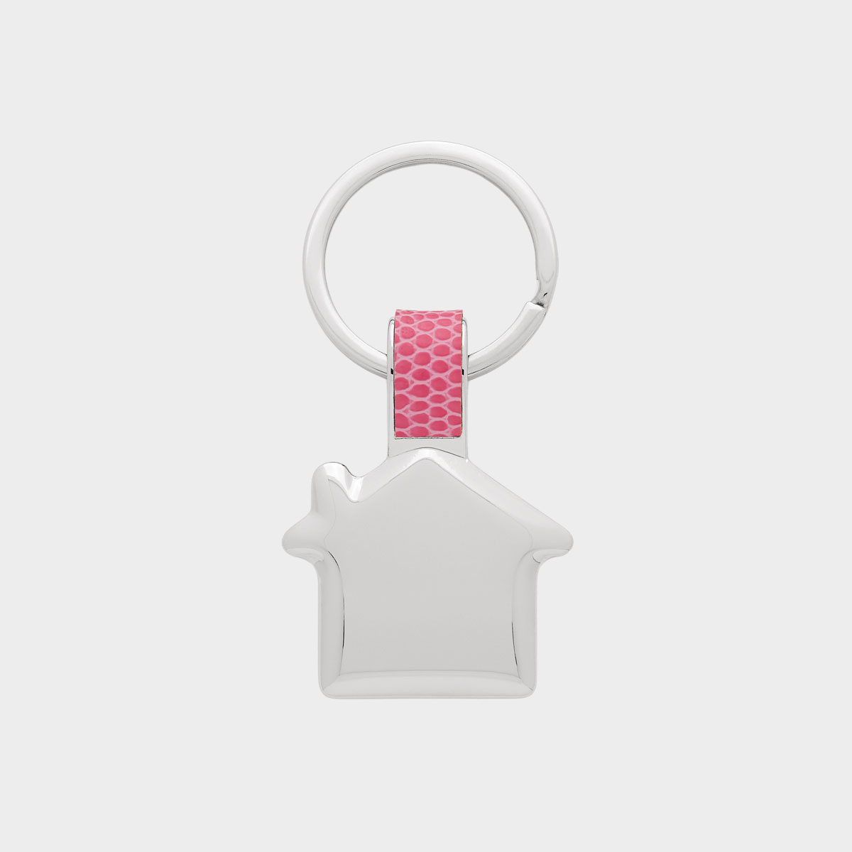 Porte-clés acier et cuir maison rose