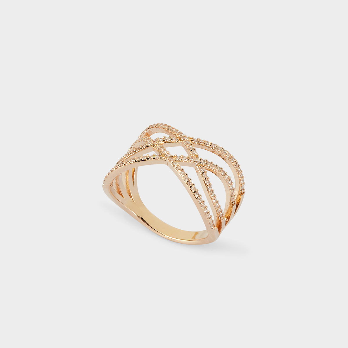 Bague ellipse pavée plaqué or