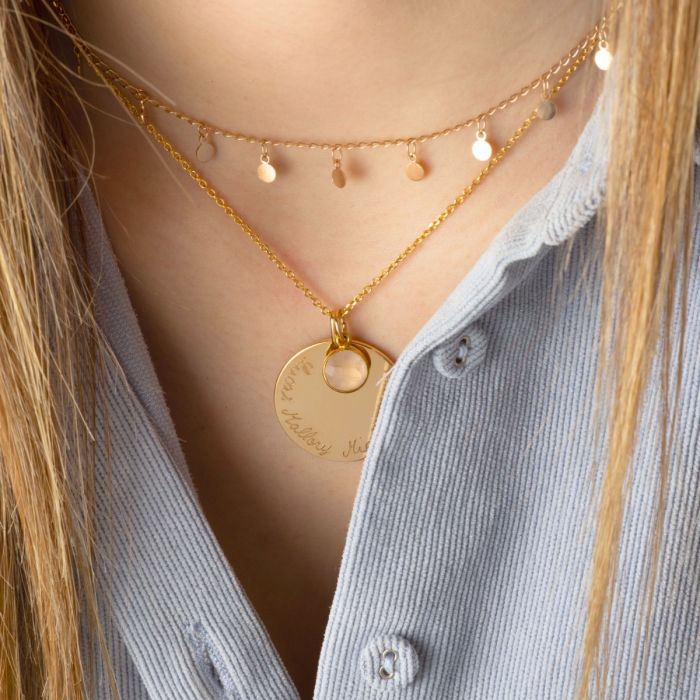 Collier grande médaille et pierre de naissance sur chaîne forçat plaqué or
