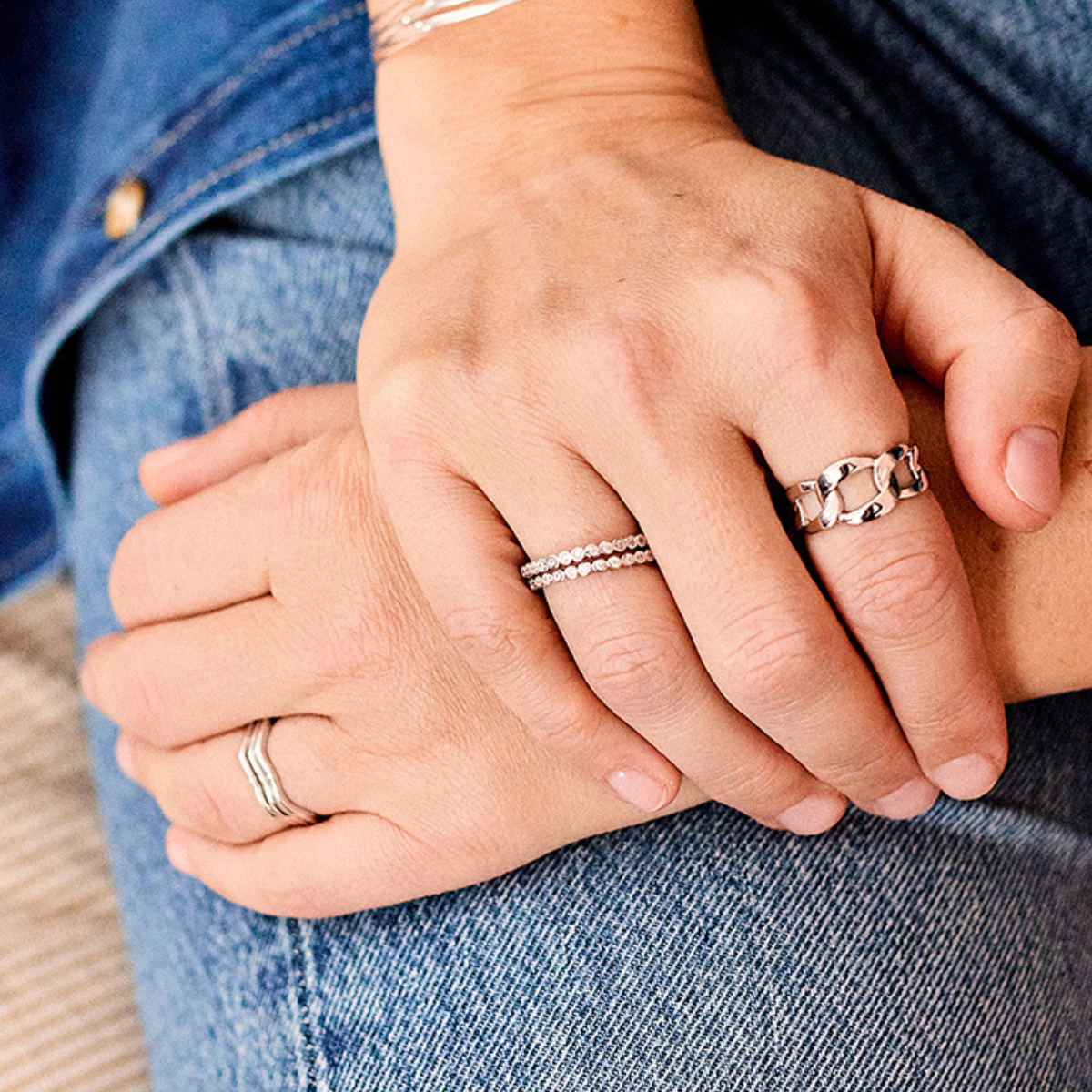 Bague One & One Strassée argent
